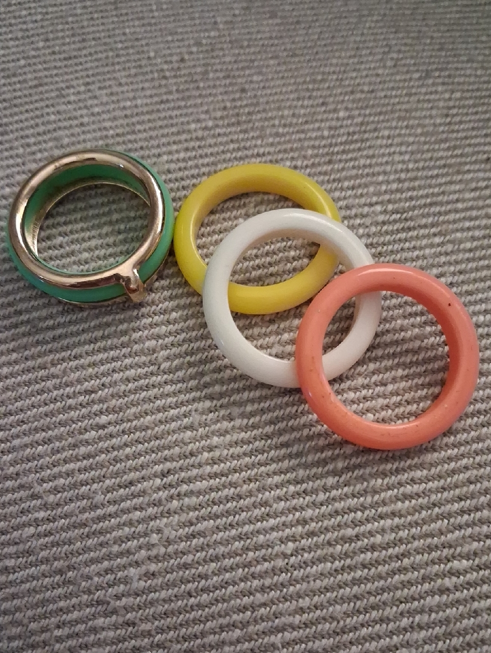 Vintage Multi-Color  Enamel Interchangeable Rings – Green, Yellow, White, Coral
